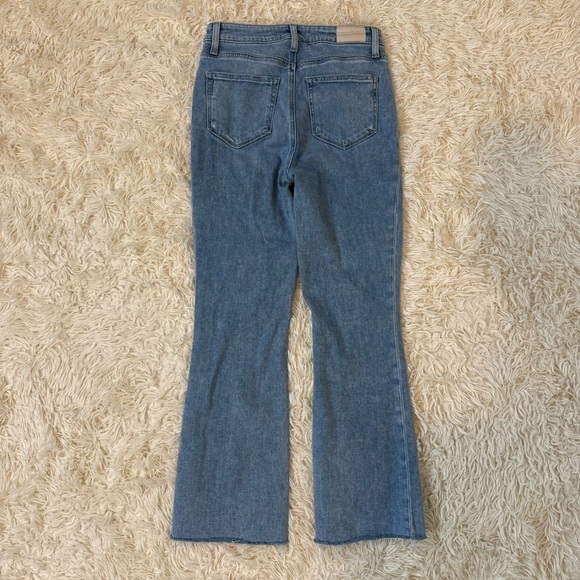 Paige Claudine Flare bootcut Jeans raw cut hem high rise stretchy blue size 27 - Picture 6 of 6